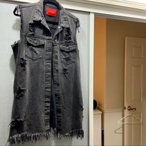 Black ASOS denim vest sz L longline duster jacket